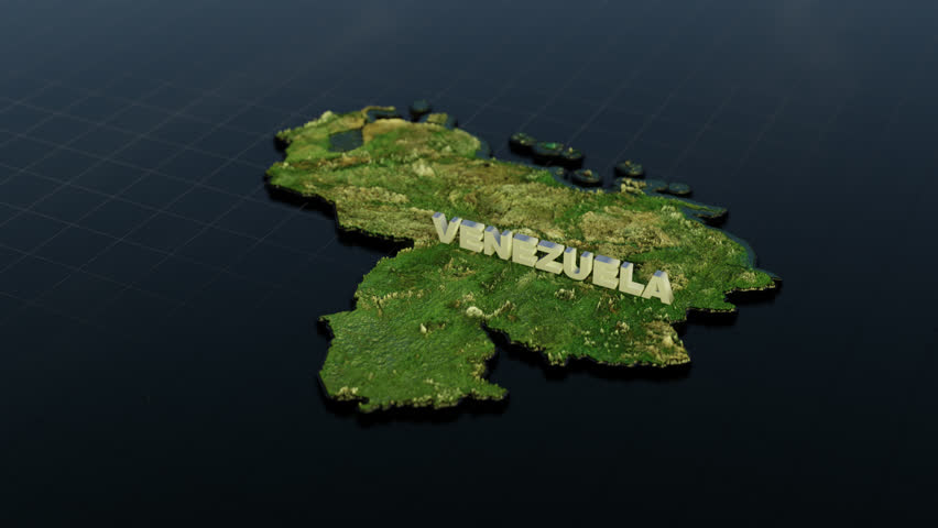 Realistic 3D Venezuela map with textured surface and simple elevation. Great for visualizations, presentations, and backgrounds. Clean, high-resolution render with subtle topographic detail.