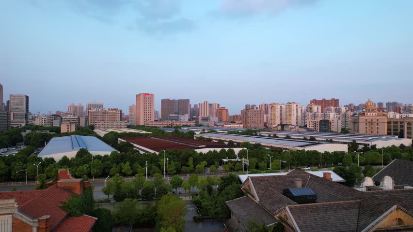 Overlook of Suzhou China featuring Ancient Buildings, Commercial Areas, Parks, and the Suzhou Industrial Park at Dusk