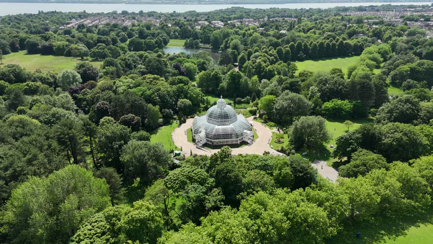 Aerial view of the Palm House in Sefton Park in Liverpool, England.