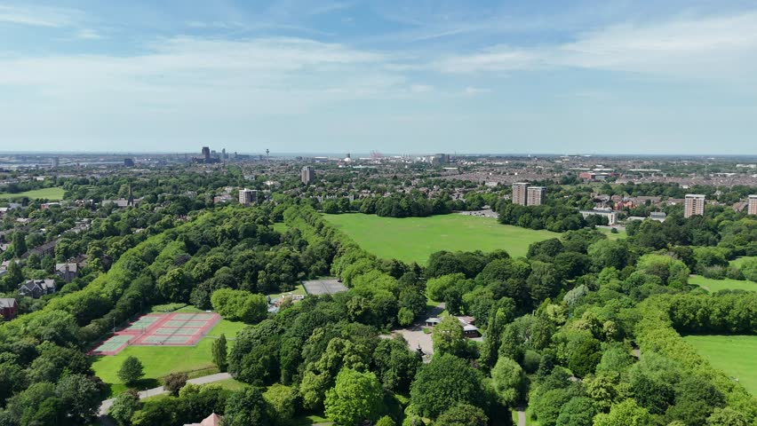 Aerial view of the Palm House in Sefton Park in Liverpool, England.