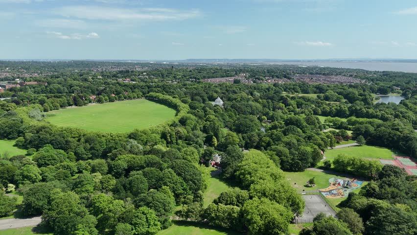 Aerial view of the Palm House in Sefton Park in Liverpool, England.