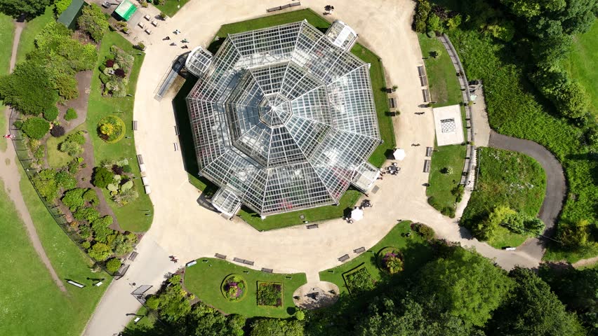 Aerial view of the Palm House in Sefton Park in Liverpool, England.