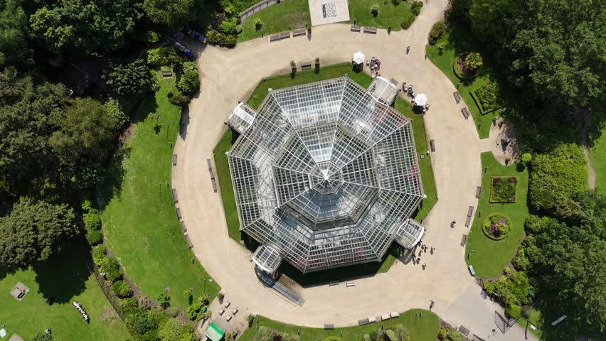 Aerial view of the Palm House in Sefton Park in Liverpool, England.