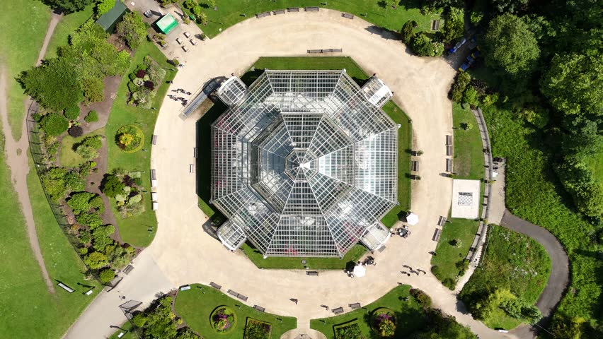 Aerial view of the Palm House in Sefton Park in Liverpool, England.