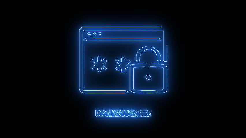 Glowing neon animation of a desktop screen displaying browser interface.	