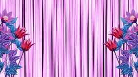  Vibrant Stylized Floral Frame on Glossy Pink and Black Striped Background Animation, Vibrant floral border design with textured flowers and leaves in red, blue, and purple, set against a backdrop of  - Powered by Shutterstock - Get 15% off with code: PIKWIZARD15