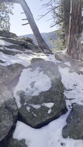 Sandbeach Lake, Colorado, Rocky Mountains, alpine, lake, mountains, forest, trail, hiking, nature, wilderness, national park, snow, winter, scenery, landscape, vertical, 4K, HDR, cinematic, clear, sky