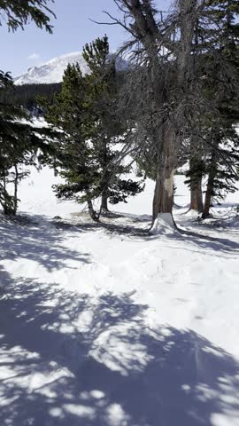Sandbeach Lake, Colorado, Rocky Mountains, alpine, lake, mountains, forest, trail, hiking, nature, wilderness, national park, snow, winter, scenery, landscape, vertical, 4K, HDR, cinematic, clear, sky