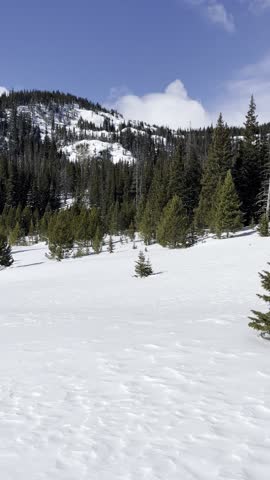 Sandbeach Lake, Colorado, Rocky Mountains, alpine, lake, mountains, forest, trail, hiking, nature, wilderness, national park, snow, winter, scenery, landscape, vertical, 4K, HDR, cinematic, clear, sky