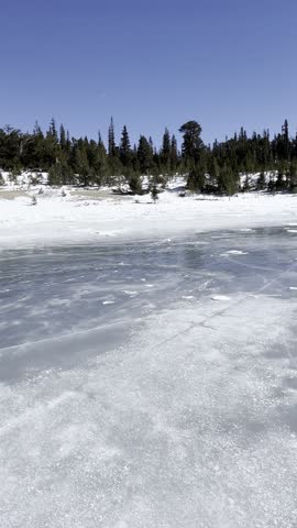 Sandbeach Lake, Colorado, Rocky Mountains, alpine, lake, mountains, forest, trail, hiking, nature, wilderness, national park, snow, winter, scenery, landscape, vertical, 4K, HDR, cinematic, clear, sky