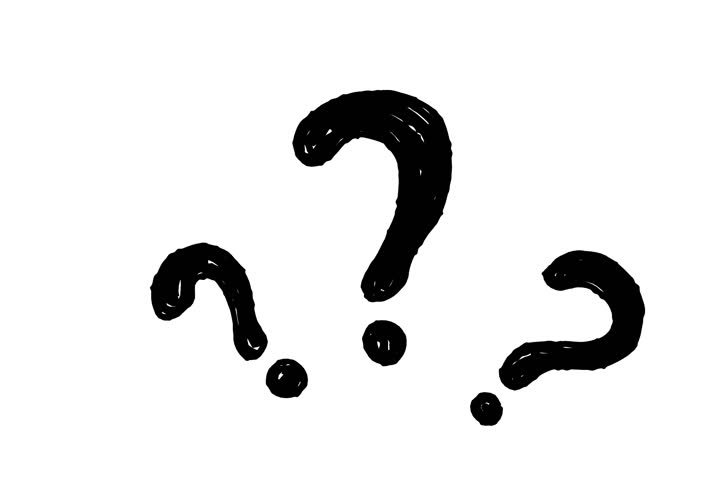 Hand drawn black and white question mark symbol in sketch doodle style. 2d cartoon animation of question mark in color, white and black version.