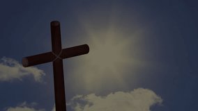 Small glowing point initiating fireworks bursting over flag around cross celebrating patriotism. Patriotism, celebration, symbolism, outdoor, vibrant, festive, grandeur - Powered by Shutterstock - Get 15% off with code: PIKWIZARD15