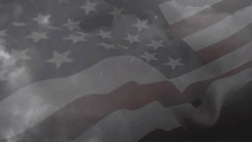 On start American flag rippling left to right under shifting smoky overlay with fading light flares. Patriotism, symbolism, digital art, motion, abstract, unity, resilience - Powered by Shutterstock - Get 15% off with code: PIKWIZARD15