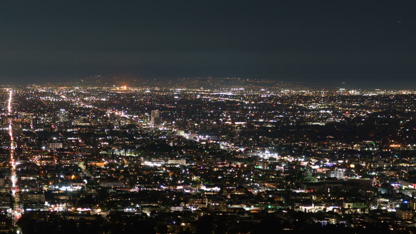 Los Angeles Night Skyline from Griffith Park Time Lapse Pan L California USA