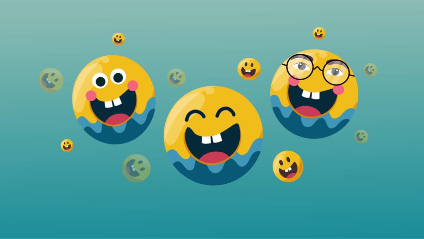 Group of cheerful emojis floating in unity and laughing for emoji day