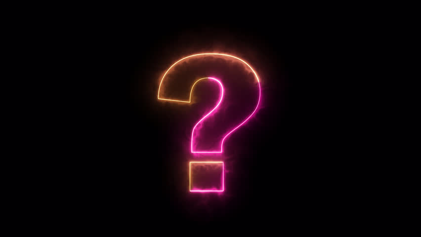 Neon glowing question marks sign animation on black background, neon colorful question mark sign animated.	
