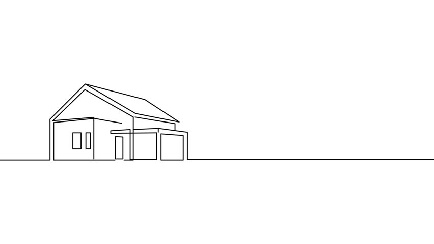 Continuous one line drawing Modern house logo isolated white background animated video