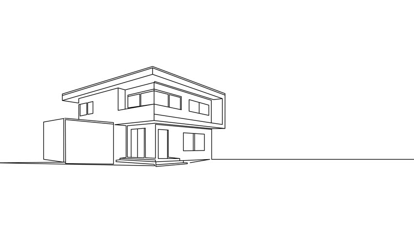 Continuous one line drawing Modern house logo isolated white background animated video