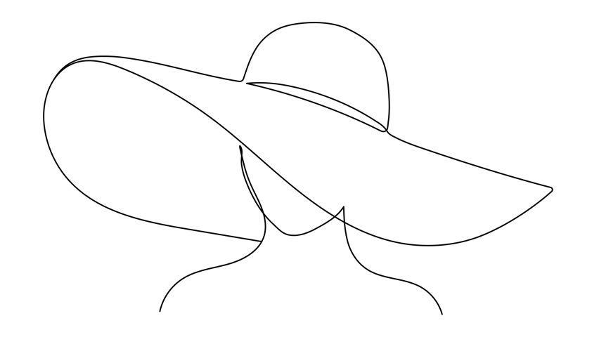 Animated drawing of continuous line draw beauty woman abstract face wear elegance hat minimalist style. Female fashion logo