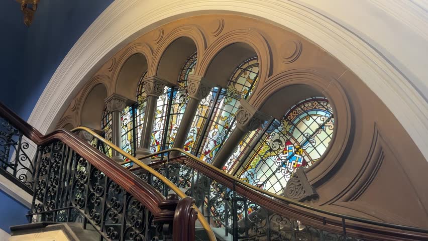 QV Queen Victoria Building Sydney Australia stained glass arches view up stairs