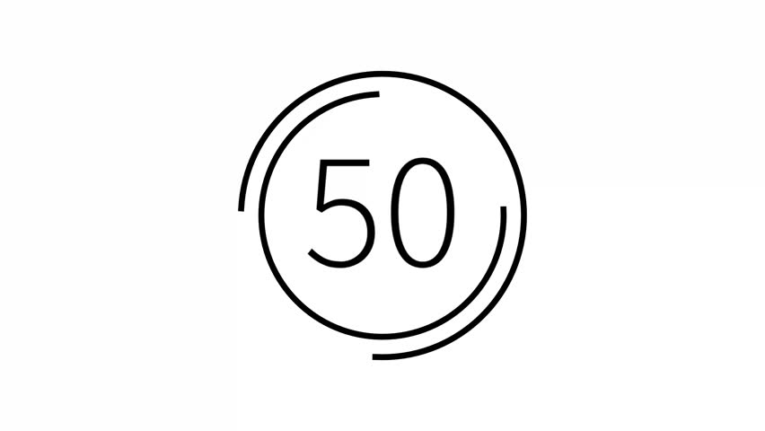 50 second countdown timer on white background with black circle animation perfect for presentations, websites, apps, deadlines, and digital marketing projects