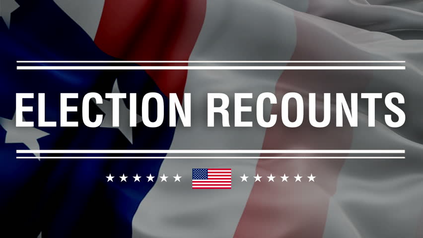 Election Recounts. The video banner showcases a vibrant, waving USA flag as its backdrop, with the words "Election Recounts" boldly displayed at the forefront. This design seamlessly merges

