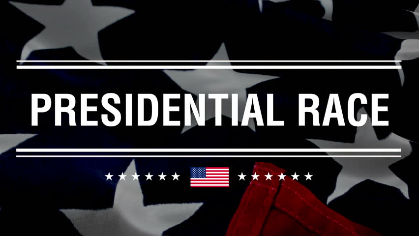 Presidential Race. A dynamic video banner showcasing the Presidential Race, featuring a vivid text background and the USA flag waving proudly in the center. This engaging display highlights the
