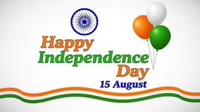 15 August Indian Independence Day Greeting with Tricolor Balloons, Wavy Flag Lines, and Ashoka Chakra Joyful Celebration of Freedom and Patriotism, Animated, Animation Motion Graphic Video - Powered by Shutterstock - Get 15% off with code: PIKWIZARD15