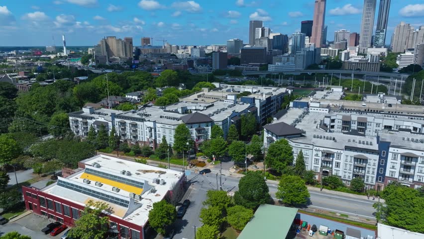 Downtown Business District In Atlanta Georgia - Aerial Drone Shot