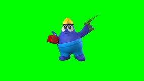 3D Blue Mascot Doing Builder Work with Tools on Green Screen Background. 3D animated blue mascot doing builder and construction work with tools on green screen. Perfect for creative digital content. - Powered by Shutterstock - Get 15% off with code: PIKWIZARD15