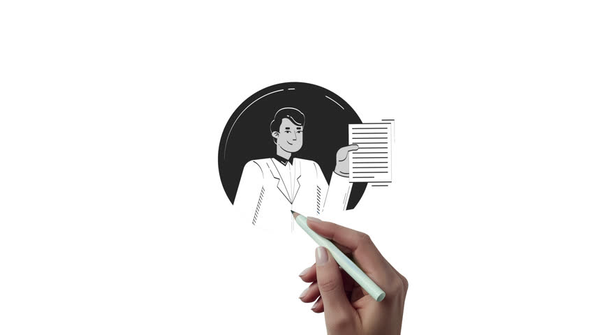 Young indian office worker presenting document outline hand drawn 2D character animation. Smiling business man proposal delivering animated person avatar handdrawn isolated. Doodle drawing 4K video