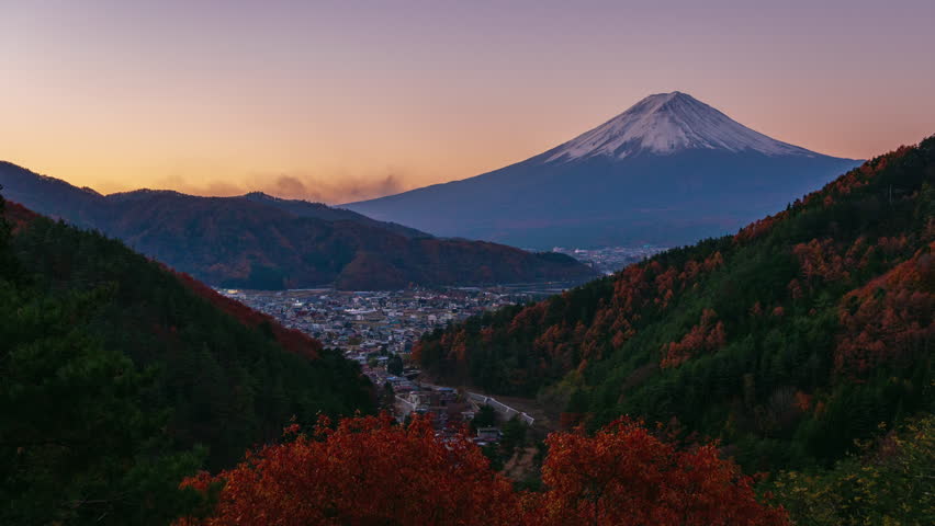 Timelapse sunrise over mountain Fuji, Kawaguchiko, Japan