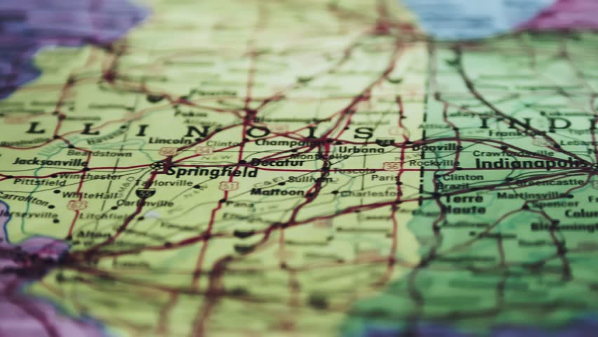 Route planning Road Map shows Mid Western sates of America CLOSE-UP SLIDE
