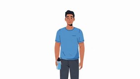 Man drinking water from bottle, promoting daily hydration and wellness. 2D flat animation with transparent background. Loop-ready for apps, UI, or explainer video use. - Powered by Shutterstock - Get 15% off with code: PIKWIZARD15