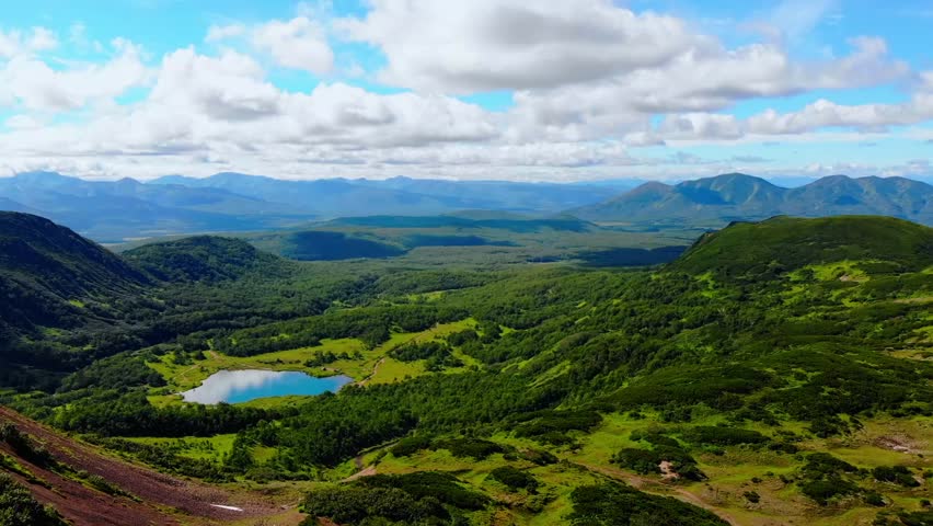 Panorama photo of Vachkazhets mountain circus, Kamchatka Russia.