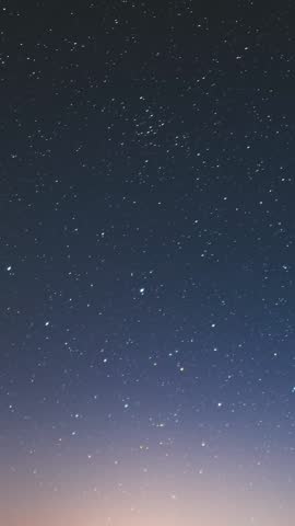 Starry Night Sky with Moving Stars, Vertical Time Lapse Background