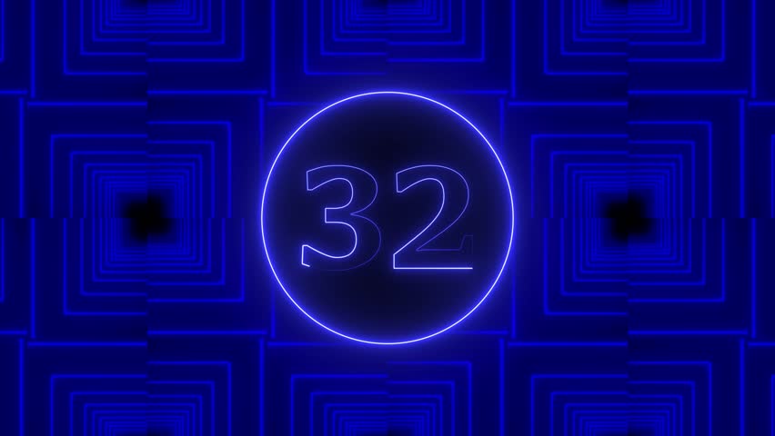 Number 32 Glow Light Neon Animation. Number 32 with neon light on technology background.