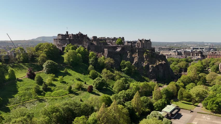 Drone shot of Edinburgh Castle in Edinburgh, Scotland, United Kingdom