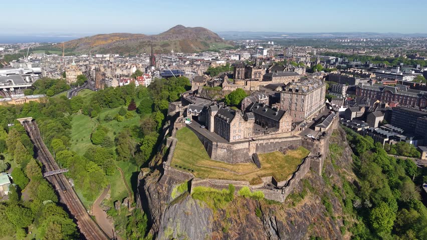 Aerial view of Edinburgh Castle in Scotland, United Kingdom
