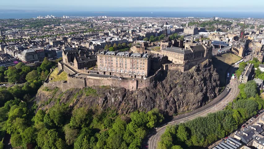 Aerial shot of Edinburgh Castle in Scotland, United Kingdom