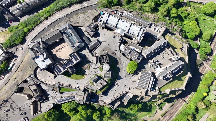 Top-down aerial view of Edinburgh Castle in Scotland, United Kingdom
