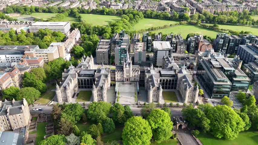 Drone view of Edinburgh Futures Institute at University of Edinburgh, Scotland