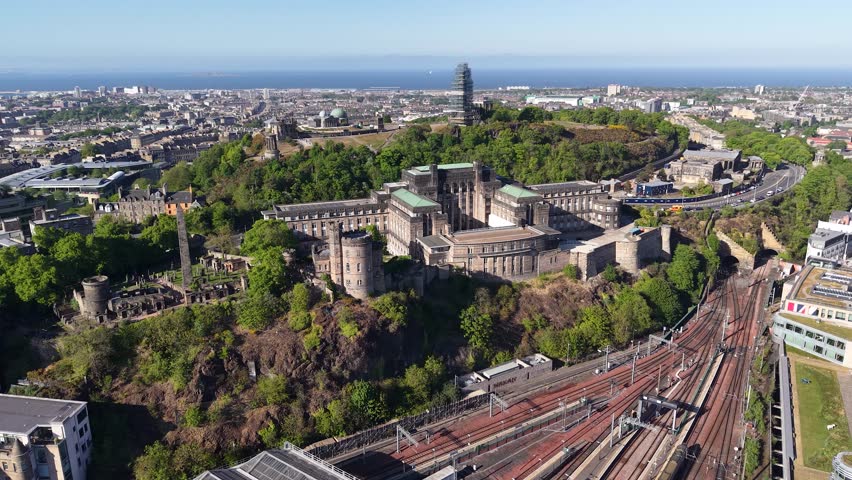 Drone footage of Scottish Government building in Edinburgh, Scotland