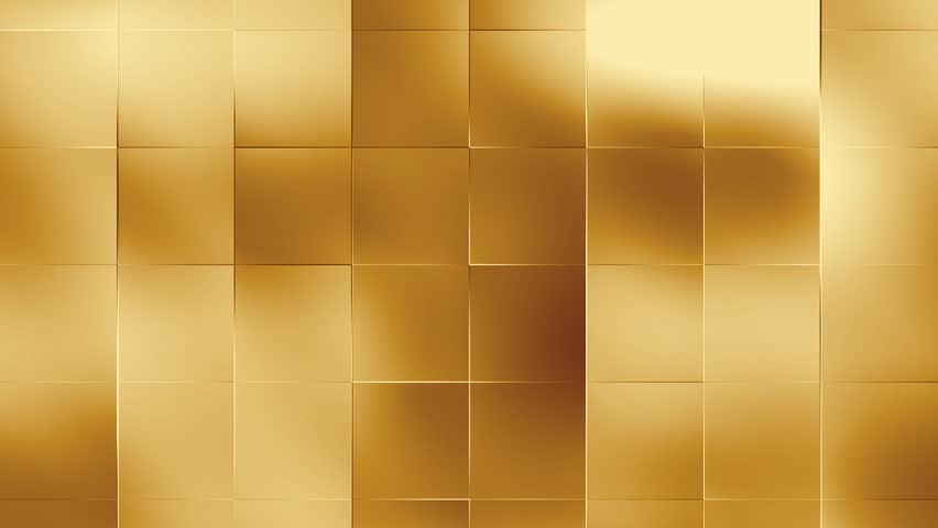 Golden Geometric Grid: Abstract Background with Shimmering Gold Squares and Dynamic Light Play, Perfect for Modern and Luxury Visuals 3D