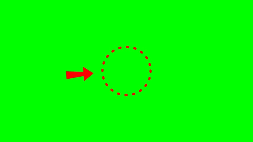 Red Arrow Circling Around Dotted Rotating Circle, 4K Green Screen Animation for Item Highlight or Emphasis