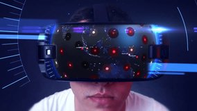 Young Man Wearing VR Glasses with Digital Earth Simulation. Technology Related 3D Animation. - Powered by Shutterstock - Get 15% off with code: PIKWIZARD15