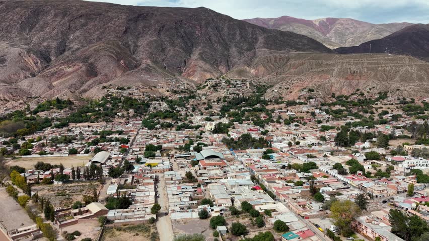 Aerial view of the city of Tilcara in Jujuy, Argentina.