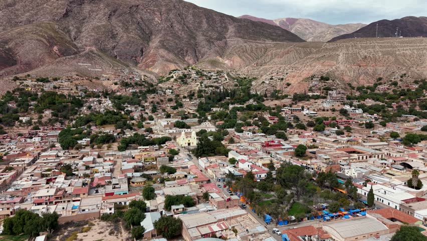 Aerial view of the city of Tilcara in Jujuy, Argentina.