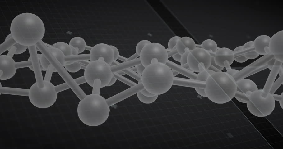 On start initiating rotating 3D molecular net, HUD arcs syncing and camera panning for data display. Biometric, digital, futuristic, technology, visualization, abstract, innovation