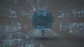 At sequence start, transparent 3D brain rotating with equations swirling and glowing for synthesis. Neuroscience, education, technology, innovation, visualization, cognitive, abstract - Powered by Shutterstock - Get 15% off with code: PIKWIZARD15